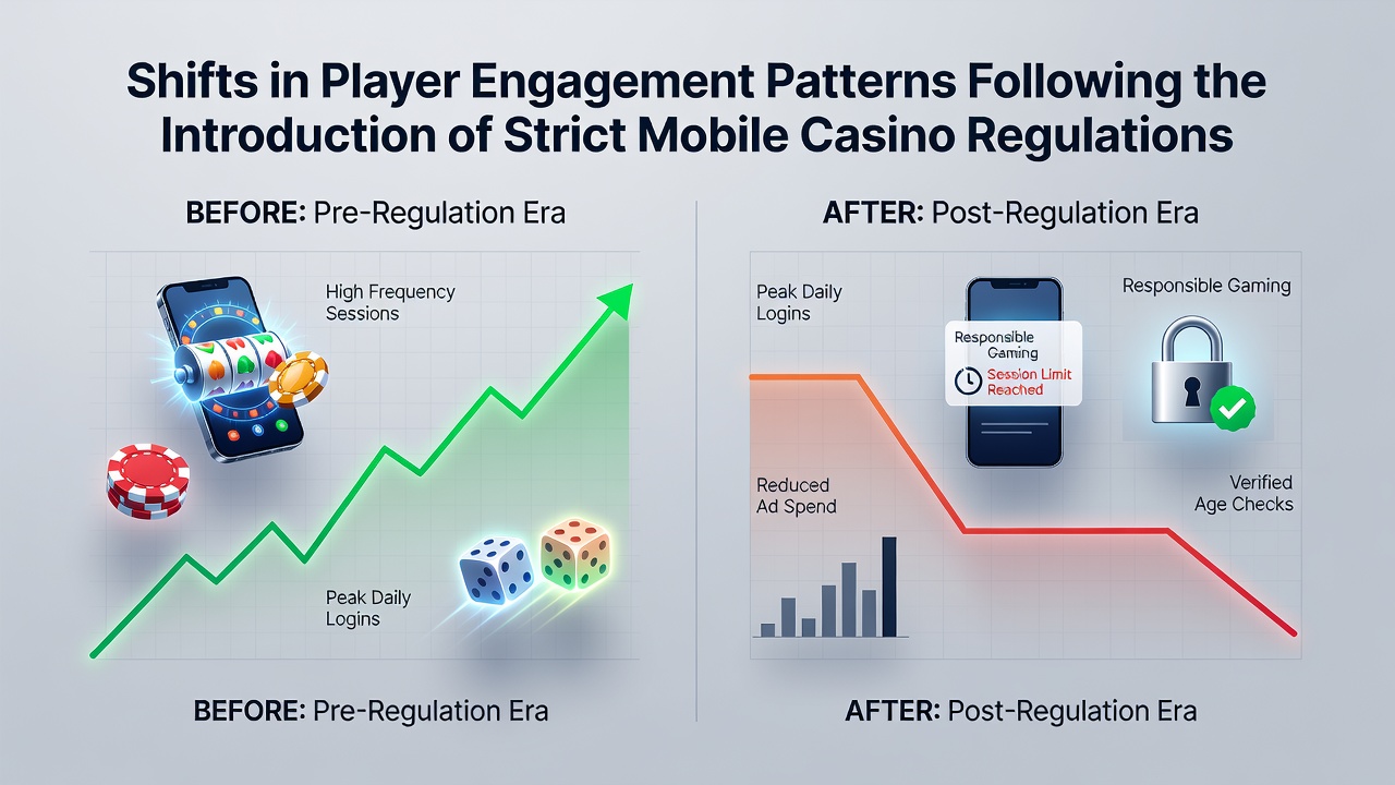 Illustratie van mobiele gebruikers die zich aanpassen aan nieuwe Nederlandse casino regelgeving met verificatie en limieten
